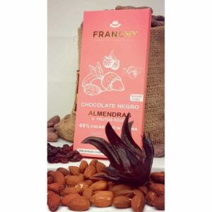 CHOCOLATE NEGRO de FRUTOS ROJOS con ALMENDRAS, 65% CACAO – 50gr